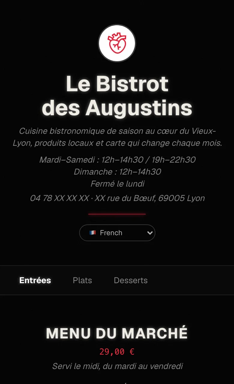 The demo menu in the Ardoise style