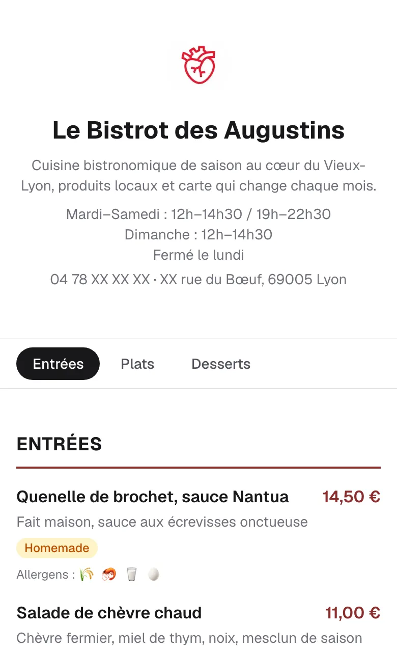 The demo menu in the Classique style