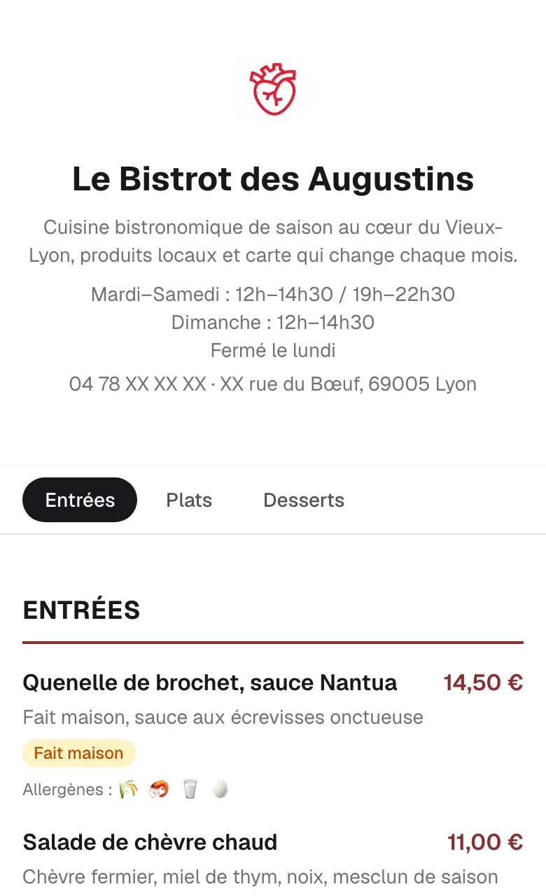La carte de démo en robe Classique
